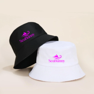 SeaBunny Pink Logo Bucket Hat Black & White